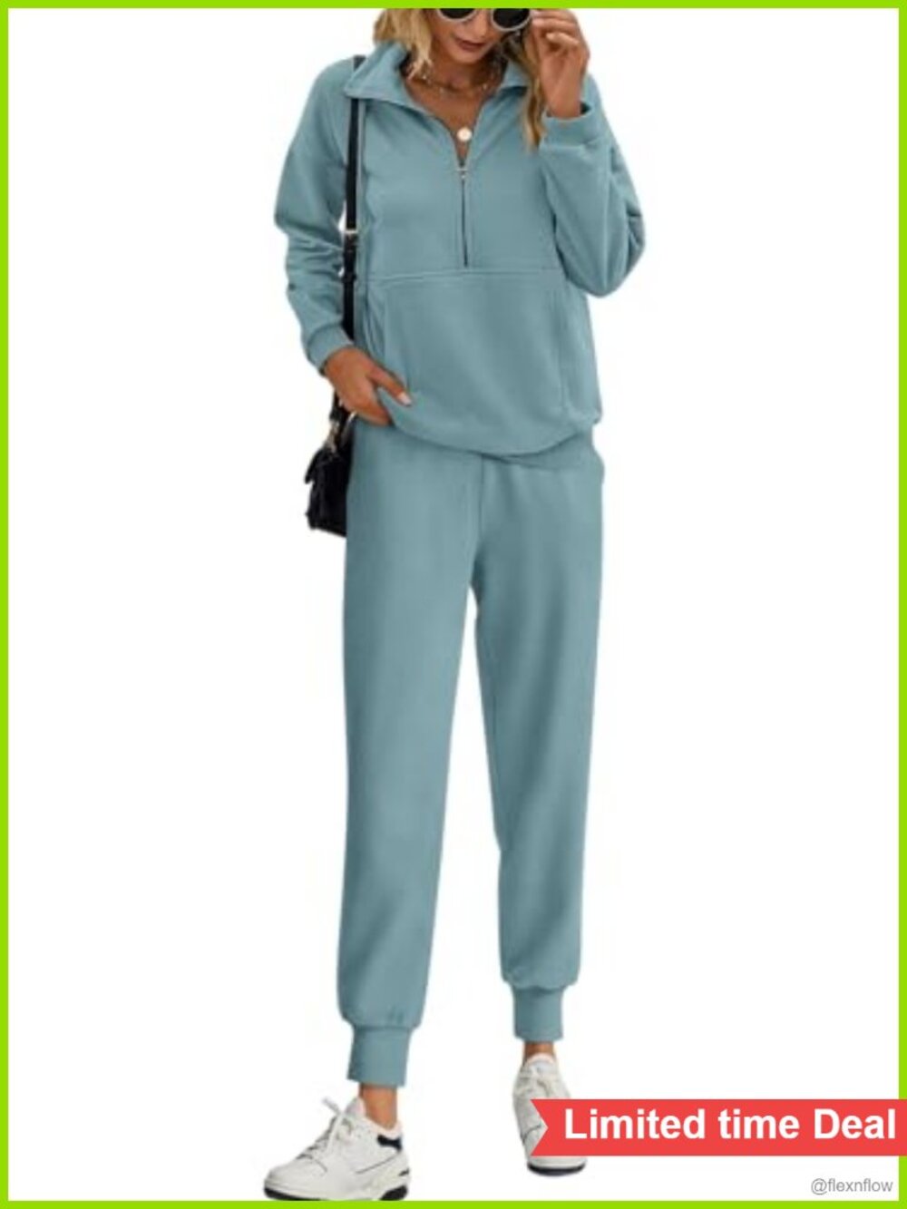 Long Sleeve Half Zip 2 Piece Sweatsuit Set Jogger Pants Quarter Zip Pullover